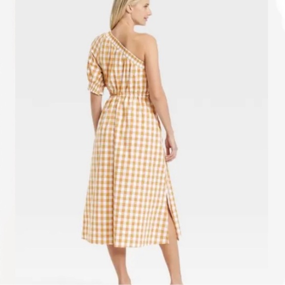 Who What Wear Women's Summer Gingham Checked Dress Honey Mustard Size Large NWT - Picture 3 of 7